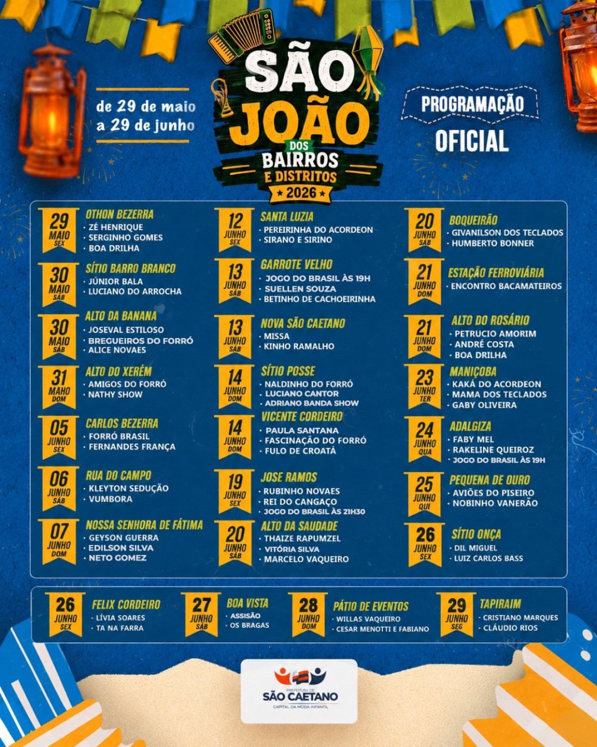 É oficial! O São João dos Bairros e Distritos 2026 já tem programação definida! 