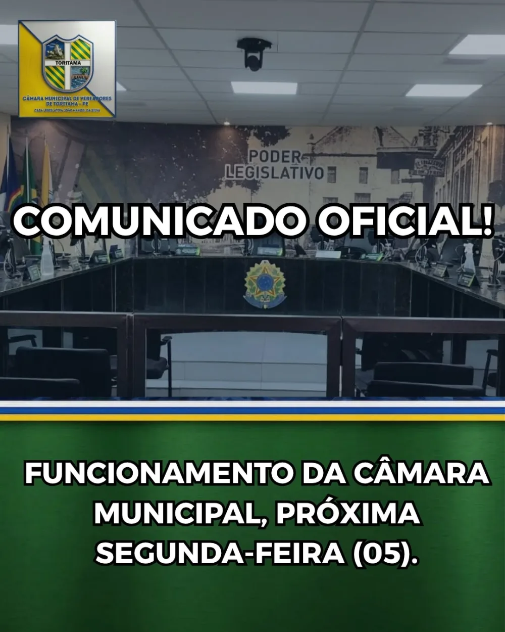 Câmara de Vereadores de Toritama informa que não haverá expediente na próxima segunda-feira (5)