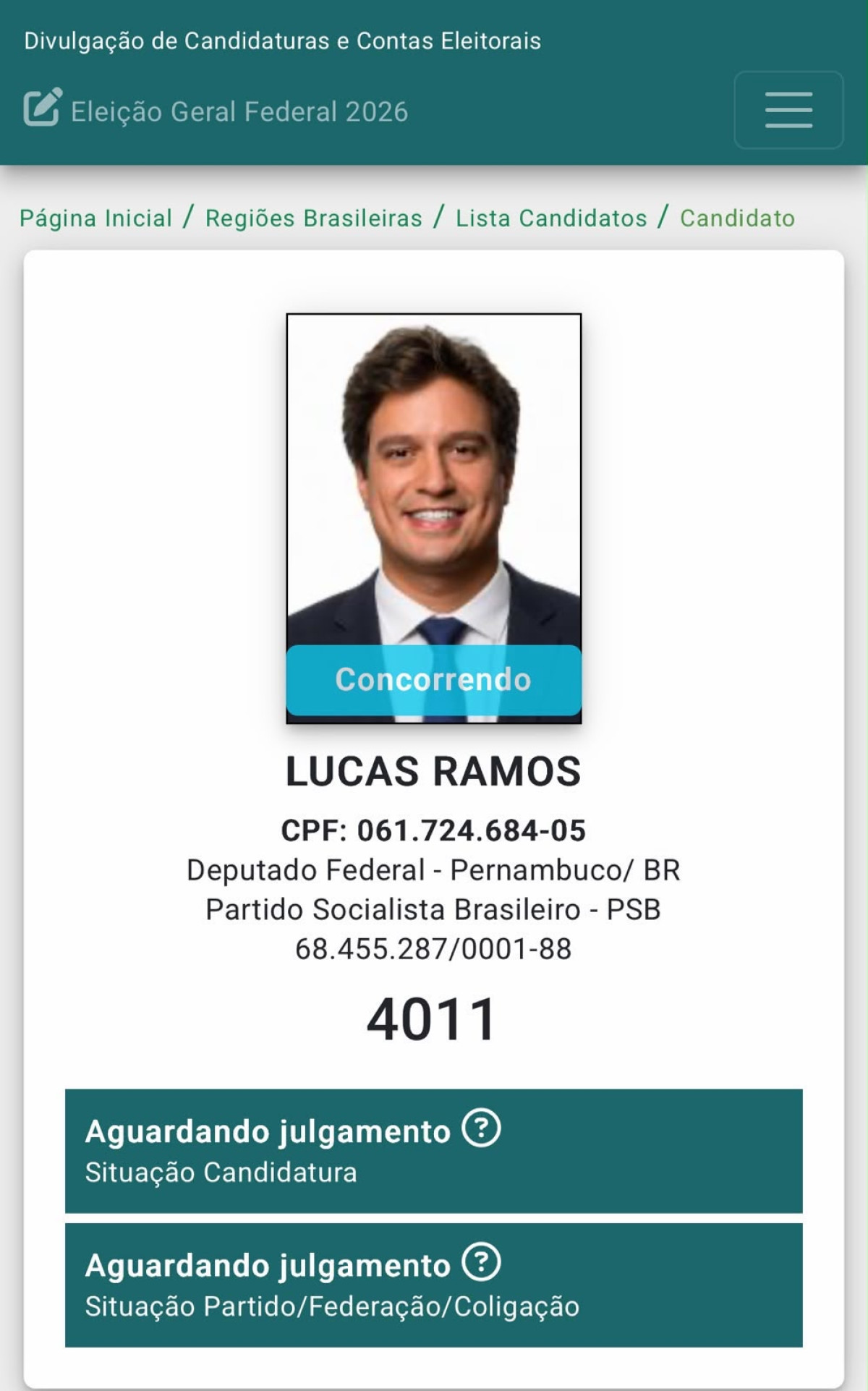 Eleições 2026: Pedido de registro de candidatura de Lucas Ramos à reeleição para a Câmara dos Deputados é protocolado na Justiça Eleitoral