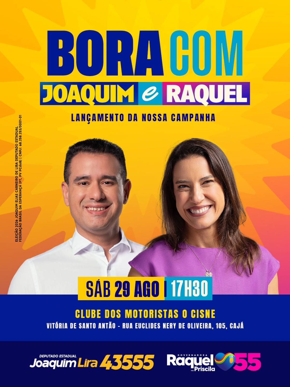 Joaquim Lira lança campanha neste sábado em Vitória de Santo Antão com participação da governadora Raquel Lyra