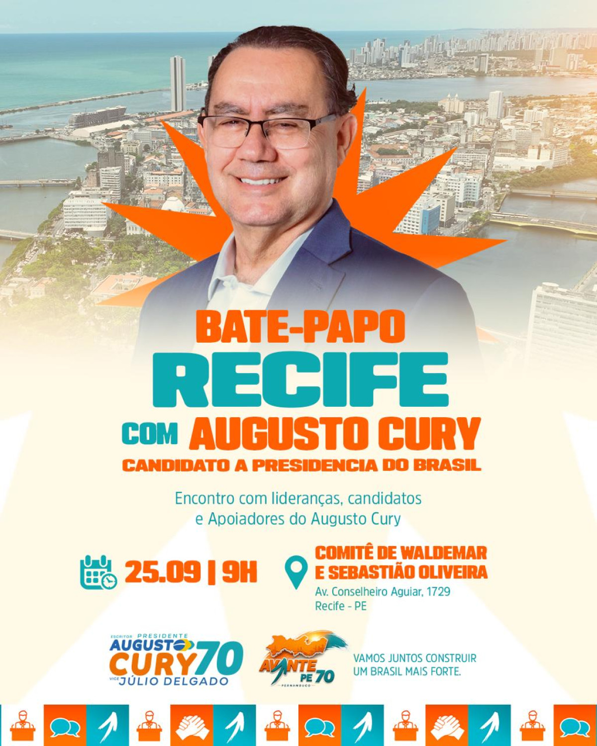 Augusto Cury cumpre agenda no Recife nesta Sexta (25) ao lado de Waldemar e Sebastião Oliveira